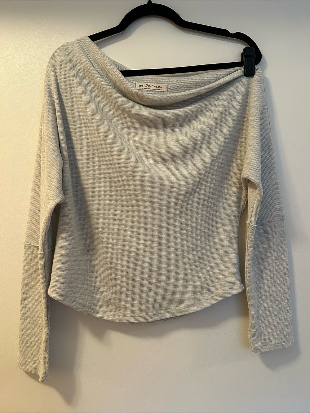 We The Free Off-Shoulder Heather Grey Waffle Sweater